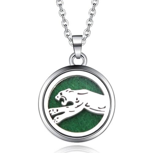 Stainless Steel Leopard Aroma Box Pendant Necklace Magnetic Aromatherapy Essential Oil Diffuser Box Locket Pendant Jewelry