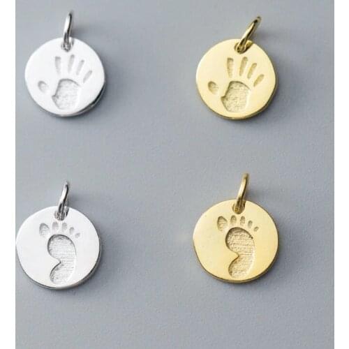 925 Sterling Silver Fashion Hand/Foot Small Round Card Charms DIY Jewelry Making Accessories High Quality Medallion Pendants