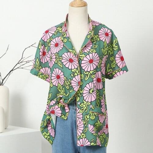 Casual Boho Button Cardigan Floral Geen Shirt Women Summer Loose Casual Short Sleeve Top 2021 New Design Lazy Blouses