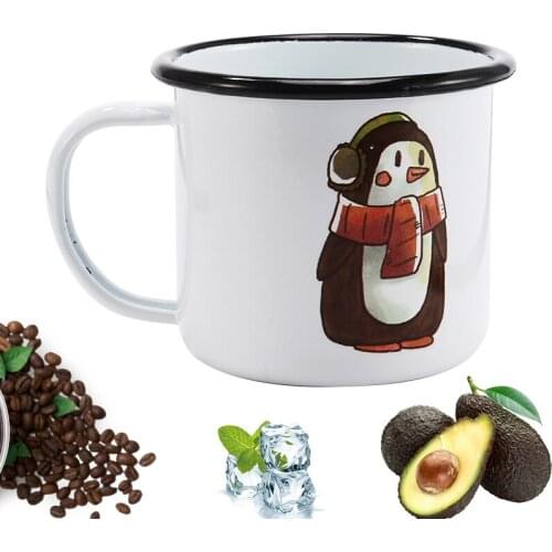 Simple Black Edge Enamel Cups, Custom-Made Winter Cute Animal Milk Mugs, Home Office Coffee Cups