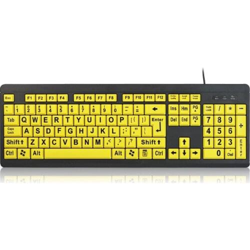 Wired USB Keyboards Large Print Computer Keyboard for Low Vision Users High Contrast 104 Keys Letters Keyboard for Old Men