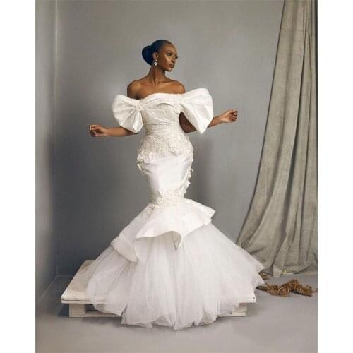 Plus Size Mermaid Wedding Dresses Bridal Gowns Off-Shoulder 3D Floral Appliqued Lace Beads Bride Customize Robes De Mariée