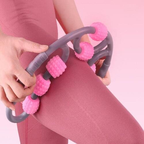 PP Adjustable Leg Clamp Roller Curve Fitting Anti-slip Grooved Handle 8/9 Wheels 360 Degree Rotating Muscle Roller for Arms