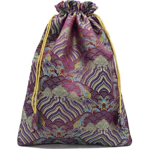Luxury Thicken Seawater Extra Large Silk Brocade Pouches Gift Bags Wedding Party Christmas Drawstring Packaging Shoe Dust Cover