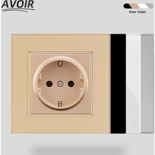 Avoir Wall Socket Electrical Outlets EU European Standard Plug White Crystal Glass Panel Power Sockets 86mm * 86mm 16A 110V 250V