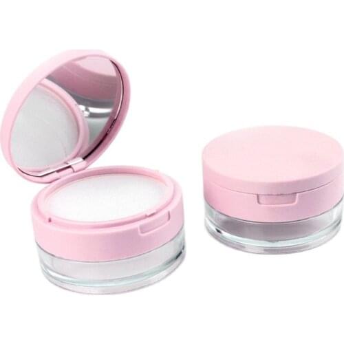 Pink Flip Cap Sifter Jar Box with Mirror Cosmetic Powder Case Plastic Loose Powder Container with Elastic Screen Mesh Net 15pcs