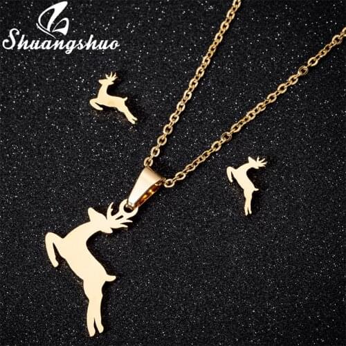 Shuangshuo 2018 Bijoux Vintage Deer Elk Choker Necklaces Women Animal Elk Antler Necklace Earrings Jewelry a Set Christmas Gifts