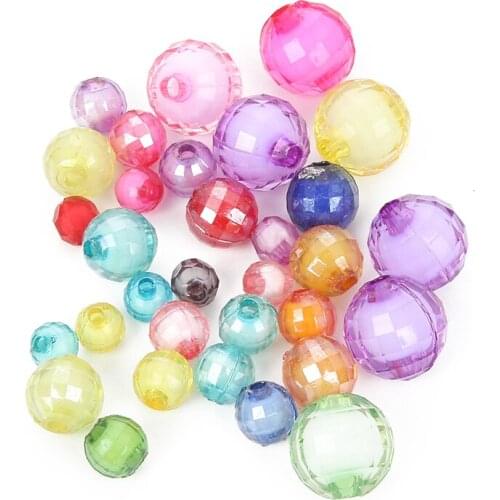 6/8/10/12/14mm Mixed Round Faceted Acrylic Beads Charm Loose Spacer Beads For Jewelry Making DIY Needlework Bracelet Accessories