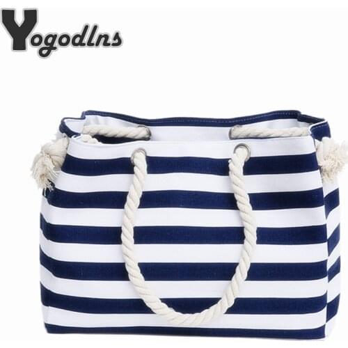 Special big Stripe shoulder handbags shopping bag beach handbag new fashion canvas bag wild rough twine striped beach bag