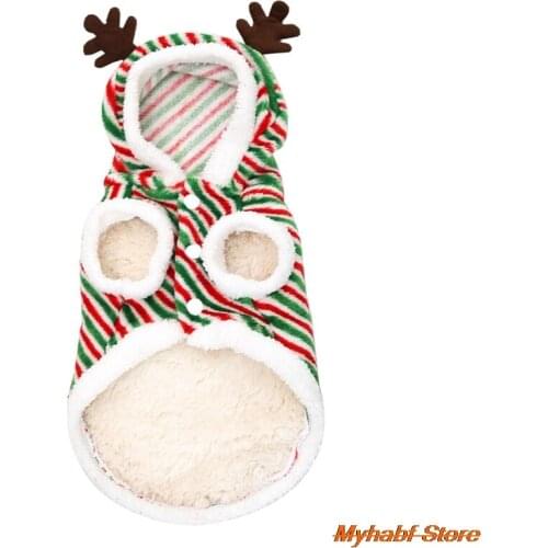 Warm Pet Dog Clothes Christmas Costume Fleece Striped Clothes for Small Dog Cat Hoodies Costume Dress Pet Christmas Apparel Gift