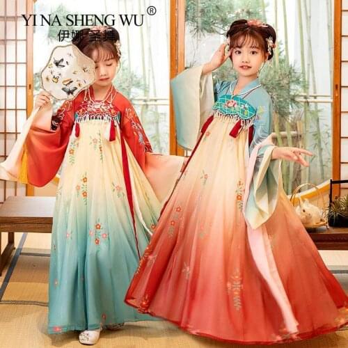 Chinese Style Traditional Ancient Costume Child Fairy Tang Suit Cosplay Hanfu Folk Dance Performance Clothing New Dress for Girl