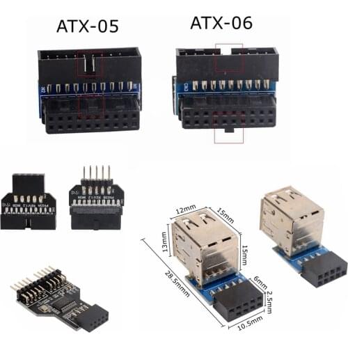 USB3.0 19pin male-to-female extension adapter, USB 3.0 20pin angled at 90 degrees for motherboard connector socket USB 2.0 9pin