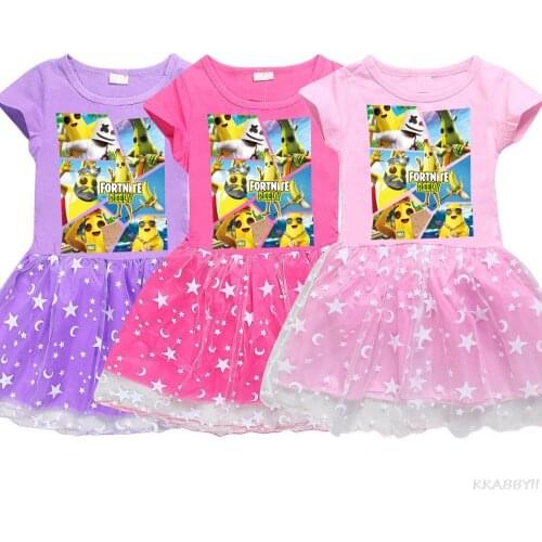 Fortnites Princess Party Dresses For Girls Dresses Floral Print Kids Prom Dresses Summer Children Sundress