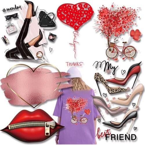 Balloon Love Heart High heels Heat Transfer PVC Patch Iron-on Transfers Washable Cheap Garment Accessories