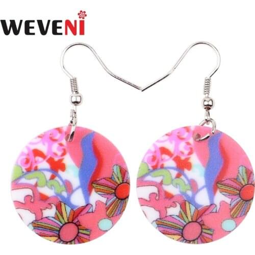 WEVENI Bohemian Drop Dangle Unique Flower Pattern Round Earrings For Women 2017 New Trendy Acrylic Jewelry Girl Wholesale
