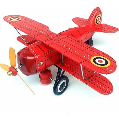 [Funny] Adult Collection Retro Wind up toy Metal Tin second world war fighter propeller plane Mechanical toy Clockwork toy gift