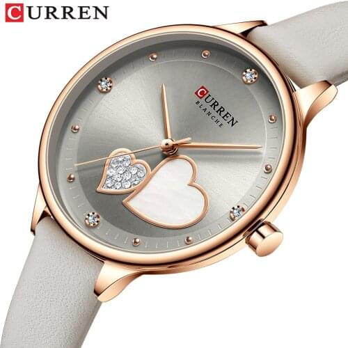 CURREN Womens Watches Top Brand Luxury Quartz Leather Wristwatch with Rhinestone Elegant Clock For Woman Dress Clock for Female