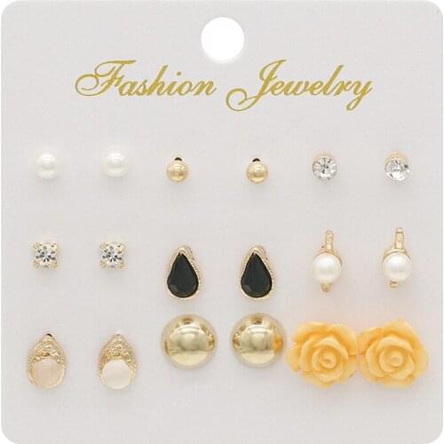 Ximei Multi Earring set Flower Pearl Cateye stud ear Punk style Bohemia for Women Girl earring set fashion jewelry