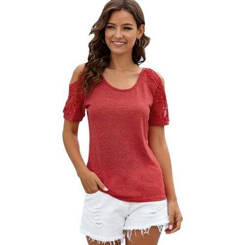 Women Stylish Cold Shoulder Summer Shirts Hollow Out Solid Color Tees Slim Fit Tops Comfy Fashion Classic Simple Cute Tunic Tees