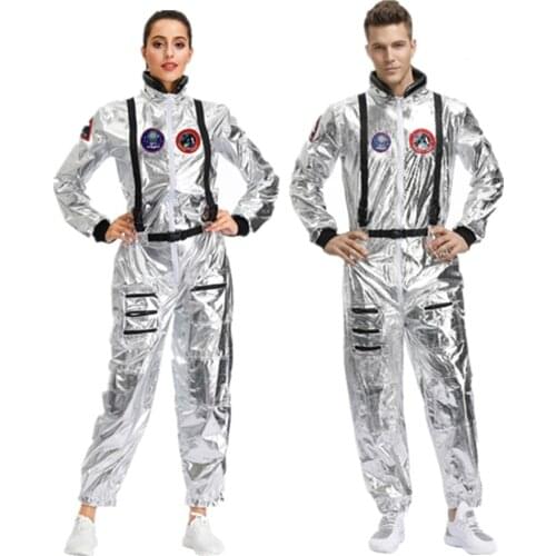 Plus Size Adult Astronaut Space Jumpsuit Halloween Cosplay Party Pilots Couple Costume
