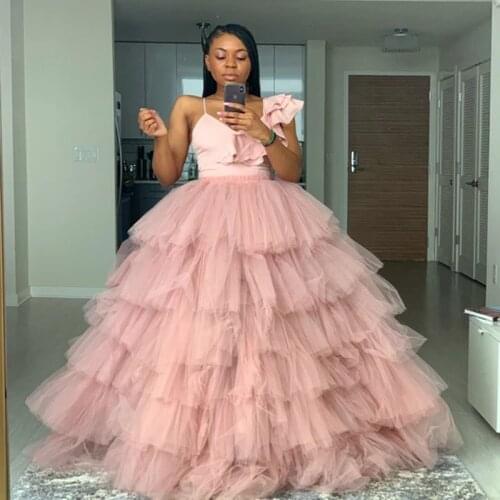 Ball Gown Dusty Pink Cake Tulle Skirts 2020 Streetwear Custom Made Tiered Long Skirt Women Party Gown Female Maxi Tulle Skirt