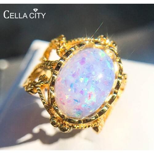 Cellacity Oval Opal Ring for Women Vintage Silver 925 Jewelry Gemstones White Pink Blue Gold Color Party Accessory Wholesale