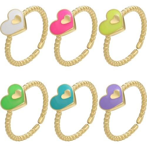 ZHUKOU NEW gold color enamel heart ring for women romantic Dripping oil heart girl ring for party trend jewelry wholesale VJ253