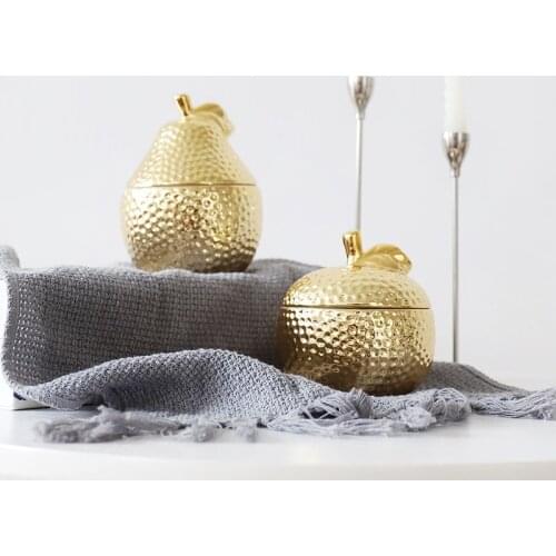 Gold Ceramic Jar Fruit Pear Shape Sealing Storage Tank with Lid Home Kitchen Decoration Electroplate Candy Cookie Jars Container