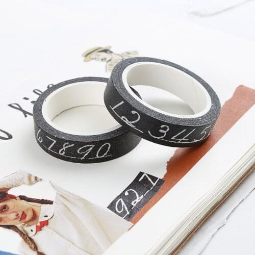 1cm Vintage Handwritten Numbers Washi Tape Scrapbooking Black Background Stationery Sticker DIY Hobby Decoration Supplier