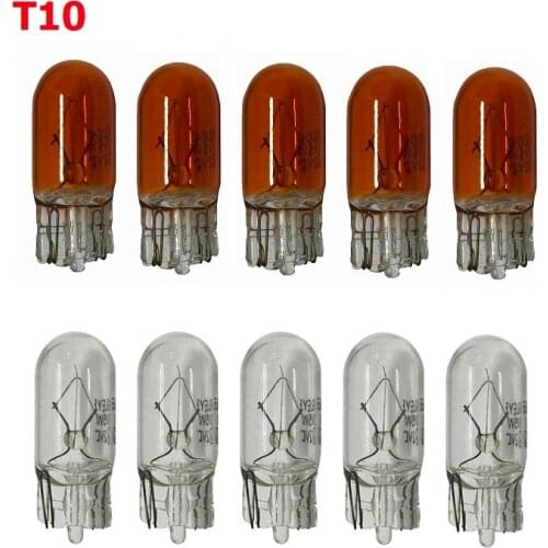10/20pcs 501 W5W XENON T10 Glass halogen lamp 12V 5W W2.1x9.5d Single Filament Auto License Plate white amber Car Bulb Lamp
