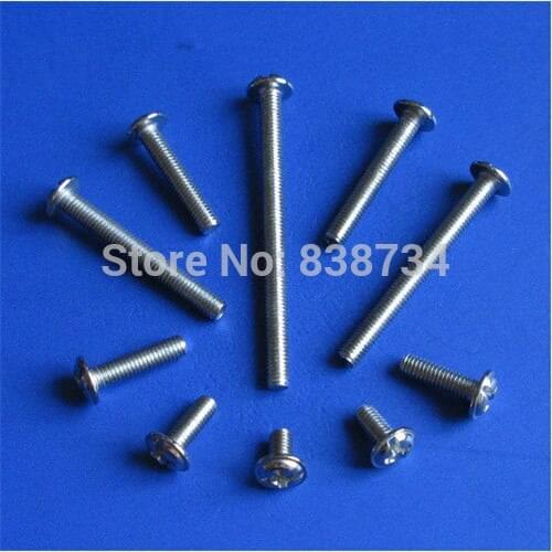 100pcs m3*30 nickel plated silver color steel cross recessed round head screw with washer machine screw