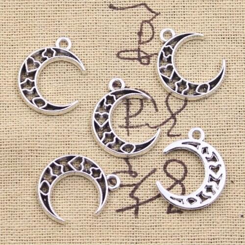 15pcs Charms Hollow Heart Moon 22x17mm Antique Silver Color Pendants Making DIY Handmade Tibetan Finding Jewelry