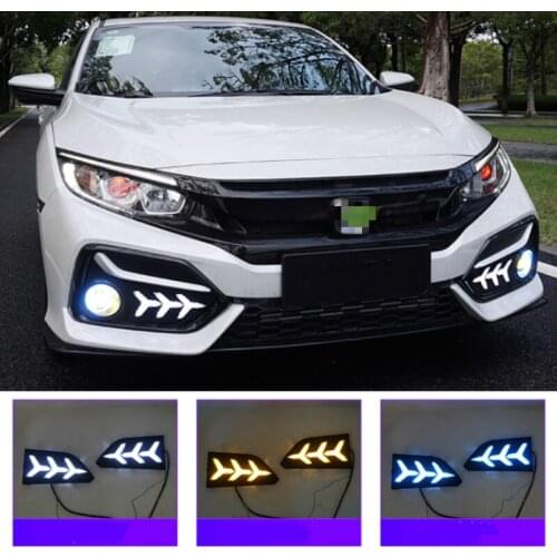 2PCS LED DRL fog lamp Driving lights Yellow Turn Signal Lamp For Honda CIVIC hatchback 2020 2021 Daytime Running Light