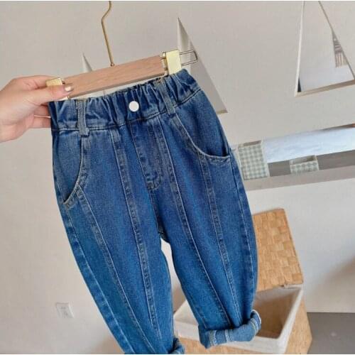 2021 new style girls boys denim long pants autumn fashion kids flare pants
