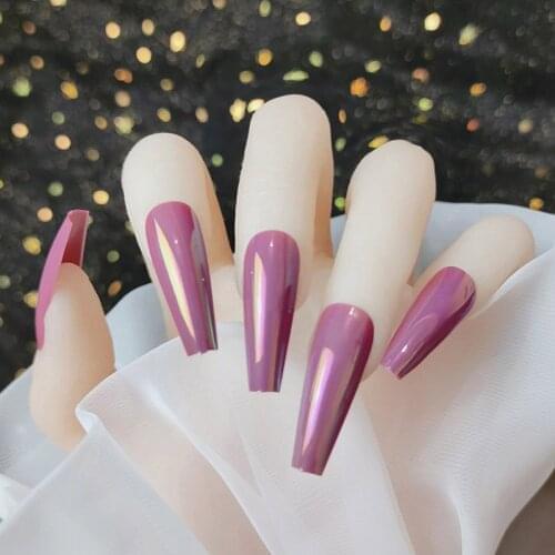 24pcs Fairy Aurora Bright Color Wearable Fake Nails Long Style Ballet Fashion Beautiful Nail Art Decoration TN