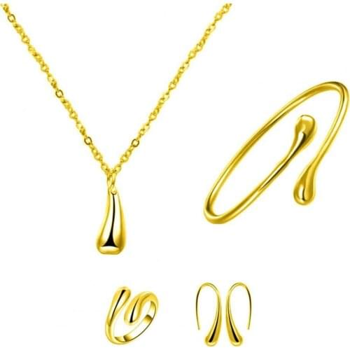 4Pcs Necklace Set Teardrop Charm Compact Alloy Teardrop Charm Earrings Set for Birthday