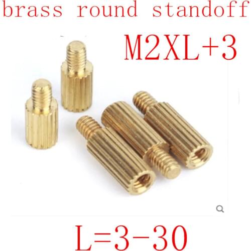 50pcs M2*L+3 L=3mm to 30mm 2mm male to female thread Brass Round Standoff Spacer M2 Brass Threaded Spacer