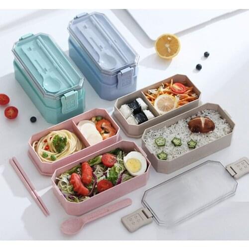 900ml 3 Layers Lunch Box Eco-Friendly Bento Box Wheat Straw Material Microwavable Dinnerware Foods Container Leakproof Lunchbox