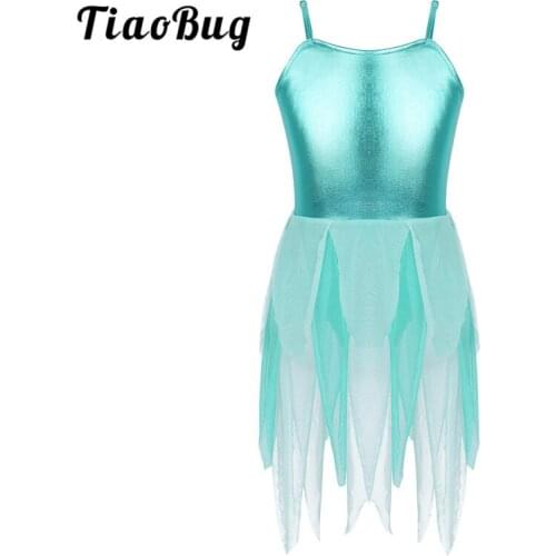TiaoBug Kids Teens Adjustable Straps Tulle Tutu Ballet Dress Gymnastics Leotard Child Girls Contemporary Lyrical Dance Costumes