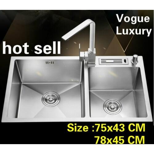 Free shipping Home durable 304 stainless steel wash vegetables kitchen manual sink double groove 750x430/780x450 MM