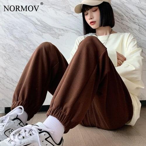 NORMOV Womens Pants Autumn Loose Tether with Pockets All-Match Pants High Waist Spring Fashion Casual Tie Feet Trousers Women