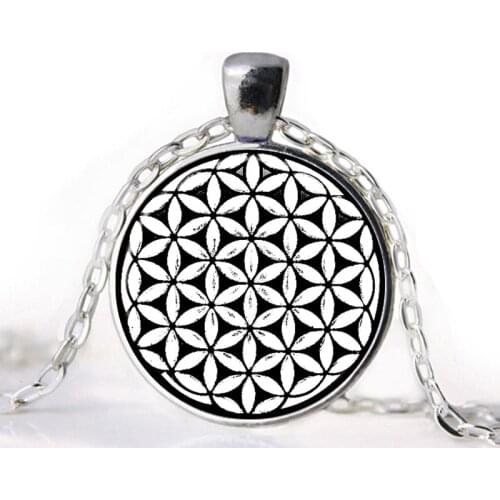 Flower of Life Seed of Life Pendant Necklace Mandala Hexagon Sacred Geometry Jewelry Fleur De Vie Glass Cabochon Necklace