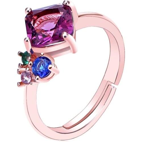 Elegant CZ Crystal Rose Gold Color Open Rings for Women Girl Pretty Color Crystal Wedding Charms Ring Valentines Gift