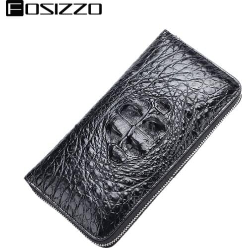 FOSIZZO Men Wallet Genuine Leather 100% Crocodile Men Luxury Long Alligator Man Zipper Clutch iPhone 8 Plus Wallet Case FS3017