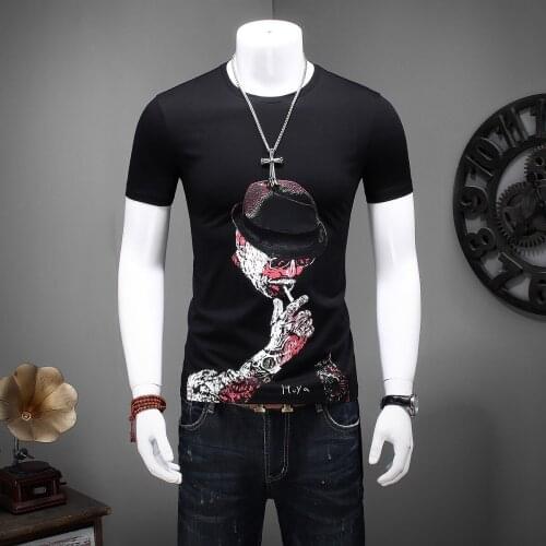 Male Short Sleeve T-shirt Printing Cotton Slim 2021 Summer New Fashion Round Neck Streetwear Hip Hop Red Men‘S’ Clothing Top 4XL