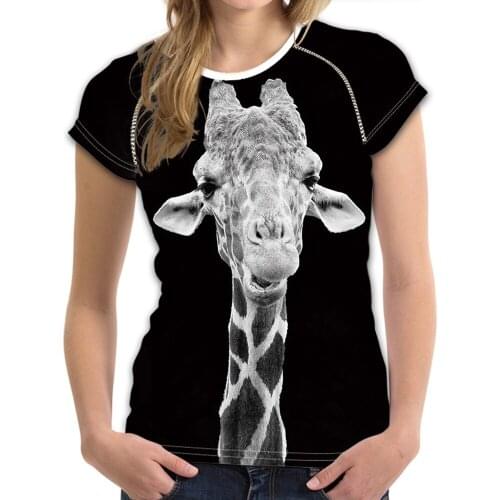 Nopersonality 3D Animal Giraffe Print Women T Shirts Novelty Short Sleeve Tops Tee Clothes for Teen Girls Fit O Neck T-shirts