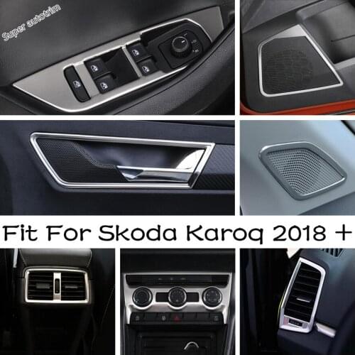 Loudspeaker / Window Lift / Air AC Vent / Door Handle Bowl / Transmission Cover Trim Silver Styling For Skoda Karoq 2018 - 2020