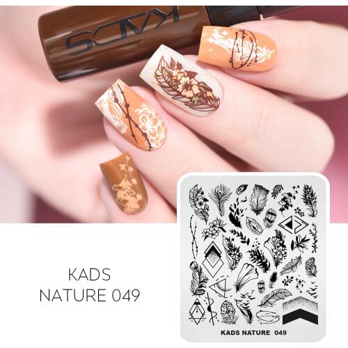 KADS Stamping Nail Art Plates Nature 049 Nail Stamp Plate Template Flower Leaves Feather Image Printing Stencil Tool DIY Nails