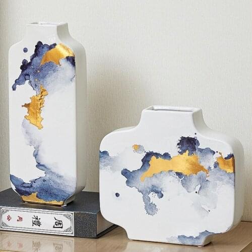 Ceramic Antique Ink Vase Zen Ornaments Living Room Flower Arrangement Dried Flower Entrance Home Decoration Accessories Modern