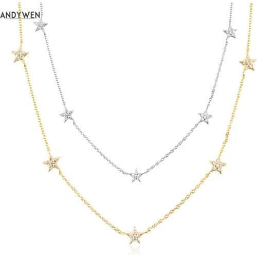 KIKICHICC 925 Sterling Silver Gold Starry Sky Spakle Star Linked CZ Zircon Choker Necklace Long Chains Women Wedding Jewelry